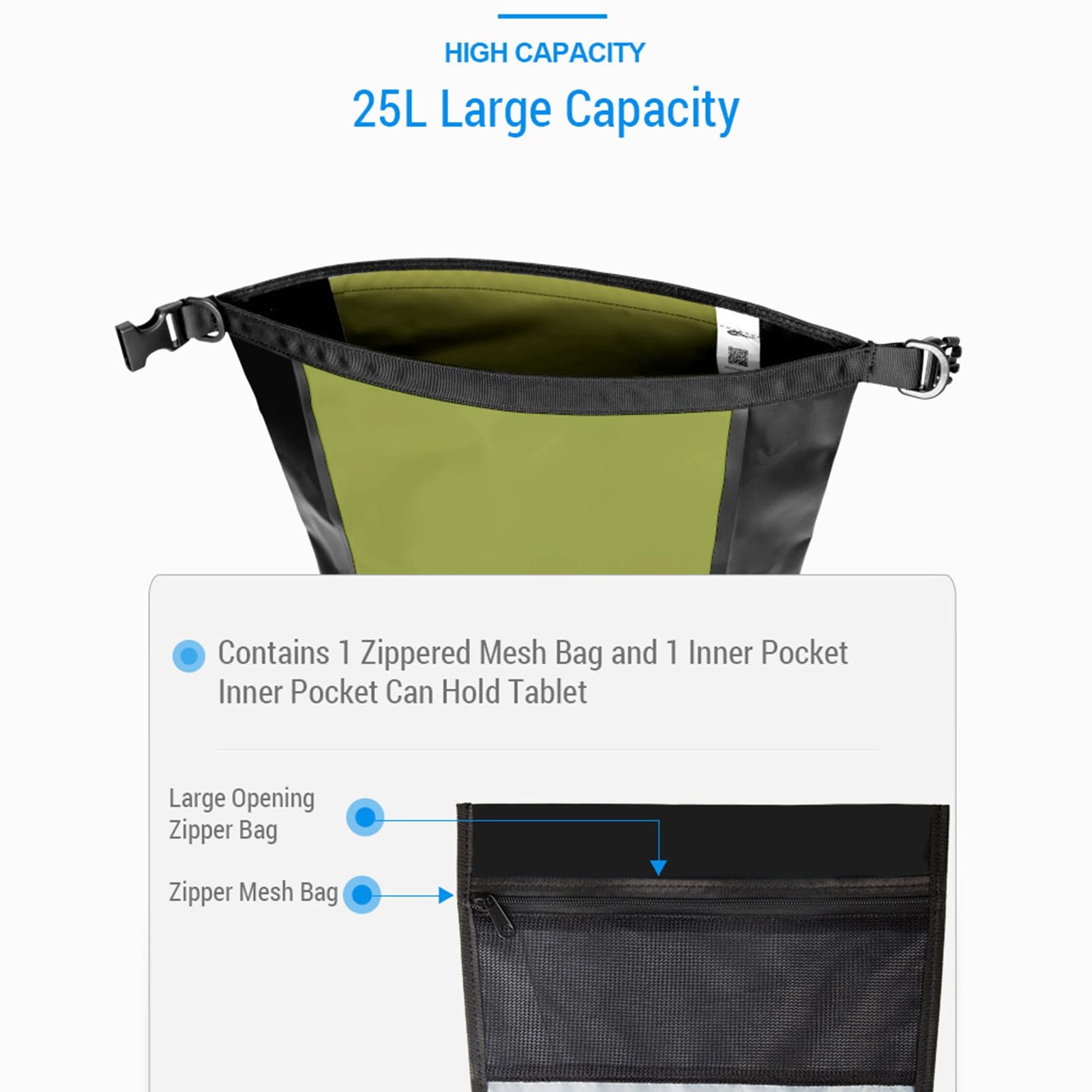Borsa Portapacchi Posteriore per Bici Impermeabile da 25 Litri per Andare in Bicicletta, Borsa da Sella Bici in Materiale PVC Verde Militare/grigio/Ciclisti (#2)
