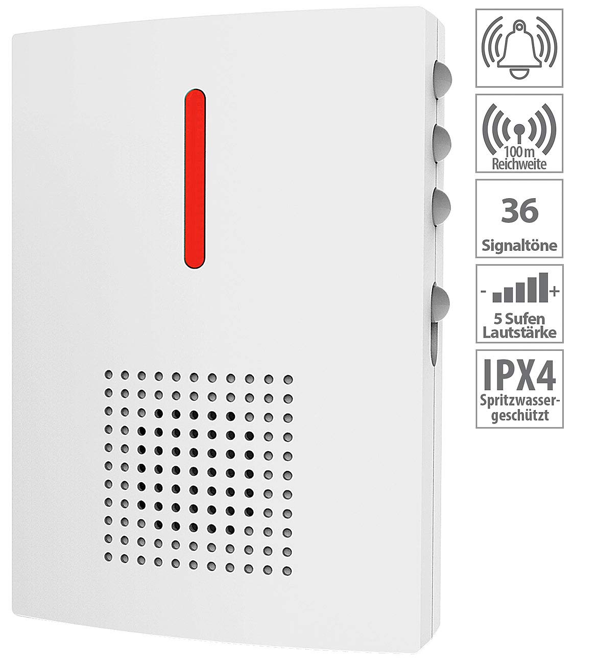 Haustürklingel Ton: Funk-Türklingel + 2 Empfänger, Licht & Ton Signal, IPX4, weiß (Hausklingel, Klingel drahtlos, Türklingelverstärker)