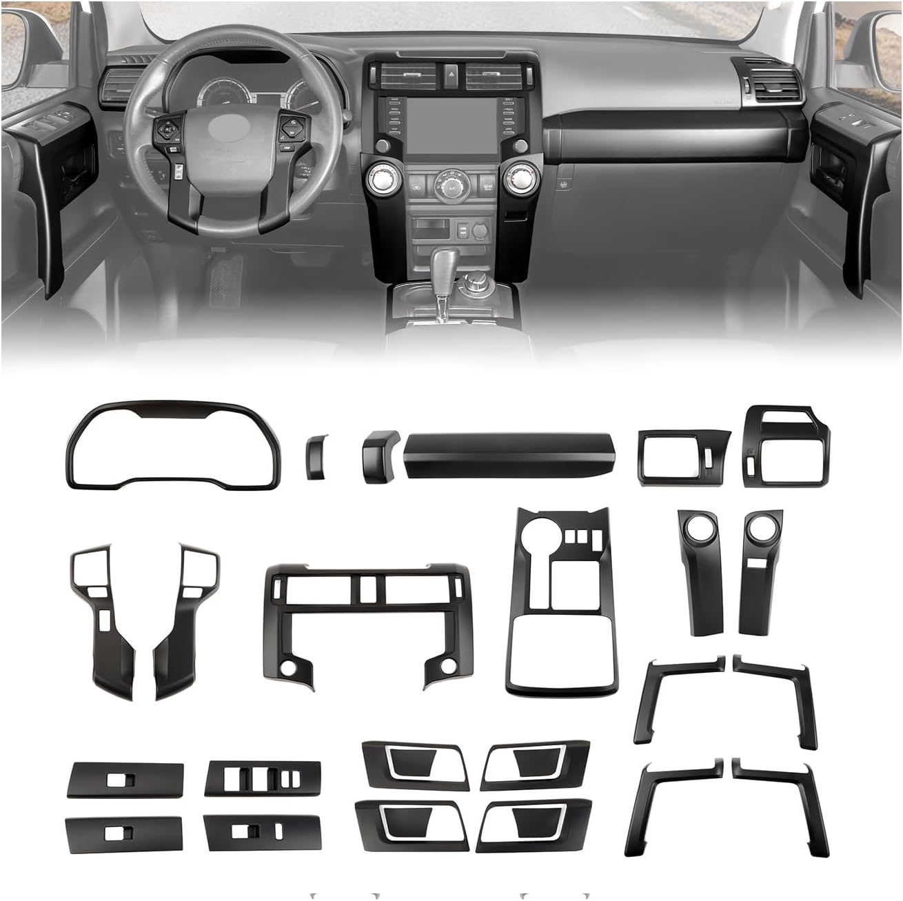 28Pcs Interior Trim Kit Cover Fit for 2020-2023 Toyota 4Runner, Dashboard Side Air Vents Gearshift Air Conditioning Control Panel Window Lift Panel Inner Door Handle Bowl Cover(Matte Black)