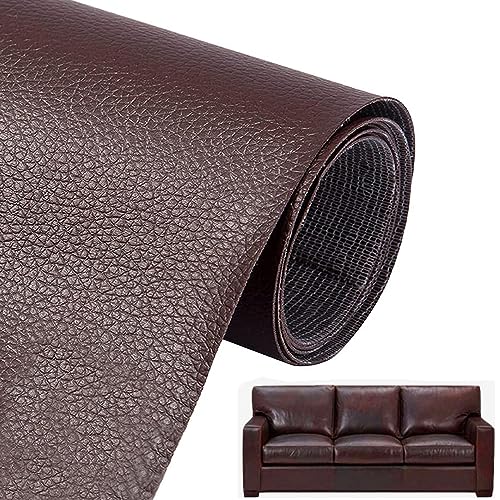 Leder Reparatur Set Patch Kit, 60 x 137cm Selbstklebend, Selbstklebende PU Folie, Kunstleder Meterware, Kunstleder Reparaturset für Couch Autositz Sofa Möbel Leder Reparatur Jacken (Braun)