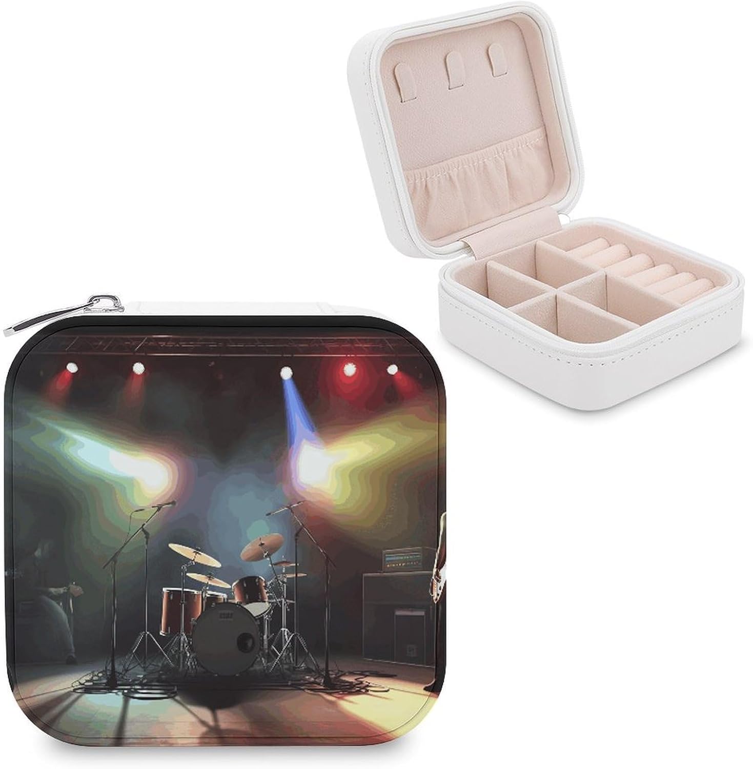 Rock Band Stage Jewelry Box Exquisite Leather Jewelry Organizer Portable Trinket Organizer Fashion Travel Jewelry Case for Rings Earrings Necklaces Unique Gifts for Women