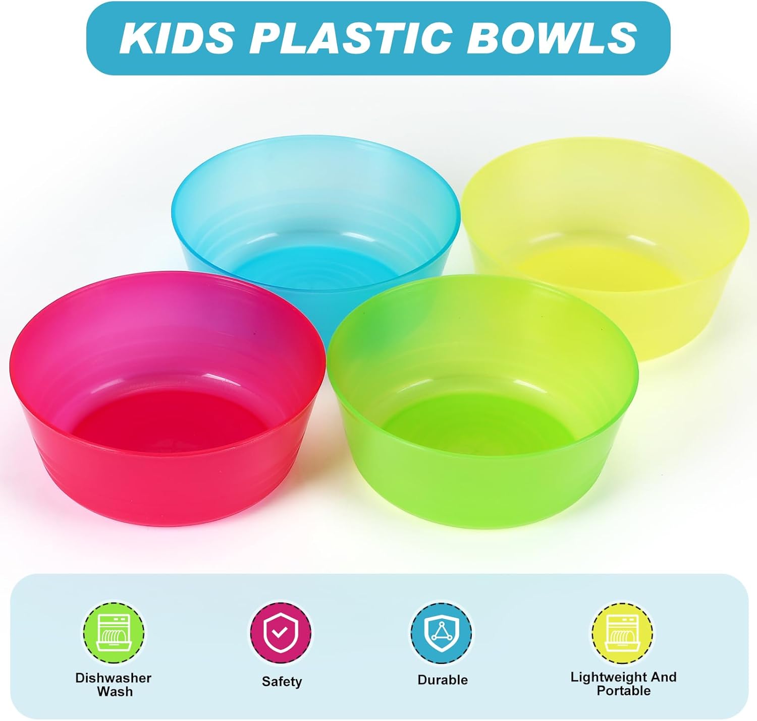 Dandat 96 Pcs Kids Plastic Bowls 14 oz Brightly Colored Small Cereal Bowls Dishwasher Microwave Safe Toddler Snack tableware for Children Dish Cereal Soup Snack, 4 Colors