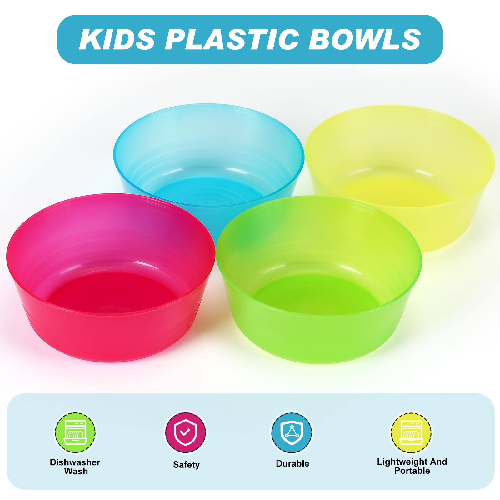 Dandat Juego de 96 cuencos de plástico de 14 onzas, cuencos de plástico de colores brillantes para cereales, aptos para lavavajillas, microondas, cuencos para aperitivos, cuencos para niños,