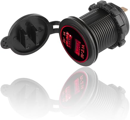 TiooDre QC3.0 - Cargador de Coche con Dos Puertos USB, 12 V/24 V, USB r?pido, IP66, Resistente al Agua, con volt?metro Digital LED para Motocicleta, Caravana, cami?n, Barco y Mucho m?s, Color Rojo TiooDre QC3.0 - Cargador de Coche con Dos Puertos USB, 12 V/24 V, USB r?pido, IP66, Resistente al Agua, con volt?metro Digital LED para Motocicleta, Caravana, cami?n, Barco y Mucho m?s, Color Rojo
