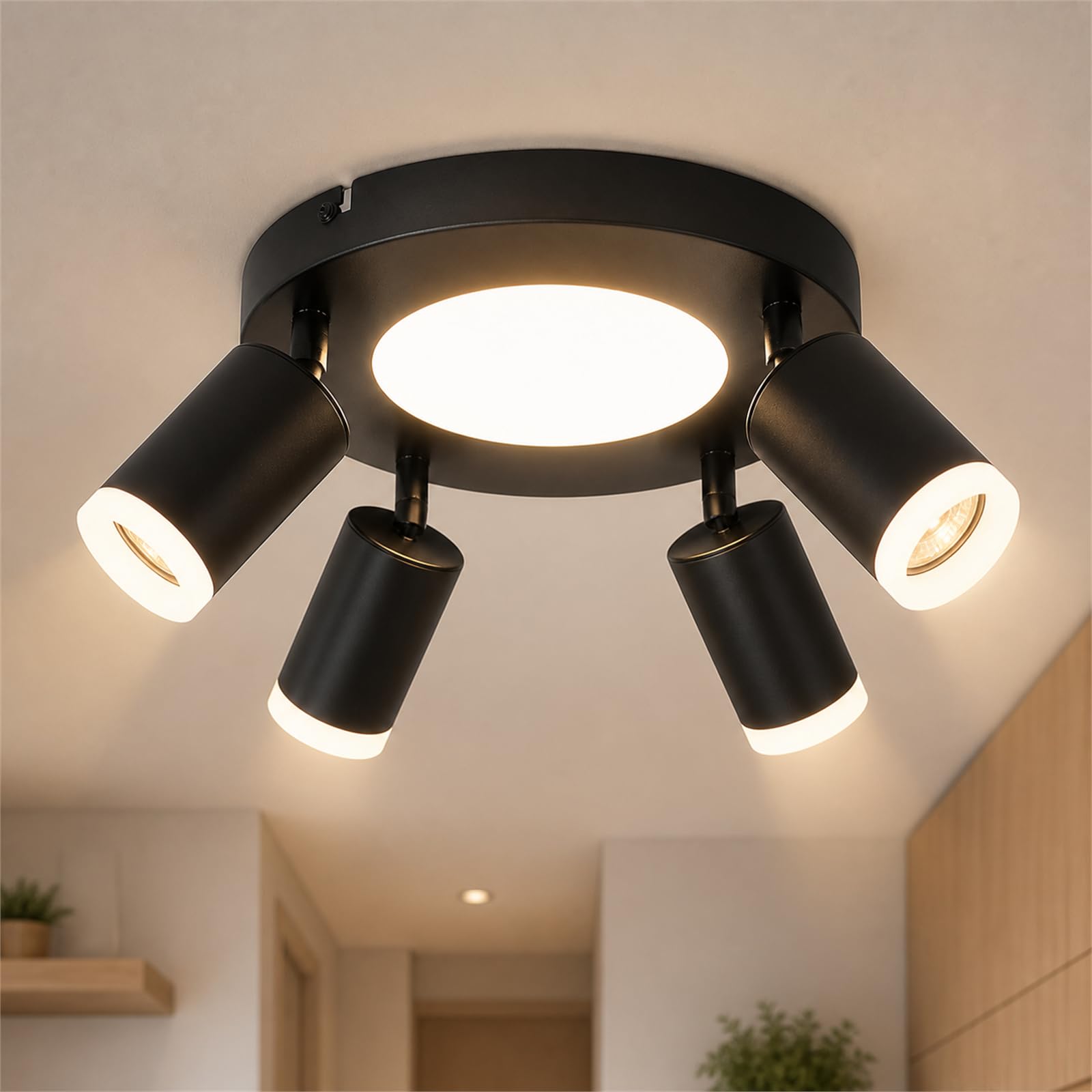 LED Deckenstrahler 4 Flammig Rund Schwarz Deckenlampe Warmweiß