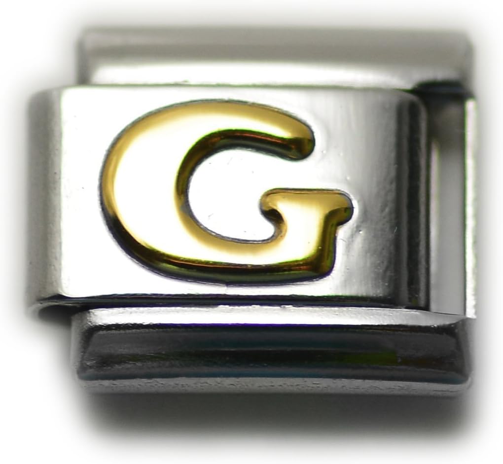 Alphabet Letter Initial, 9mm Traditional Classic Type Italian Modular Charm Link - Stainless Steel