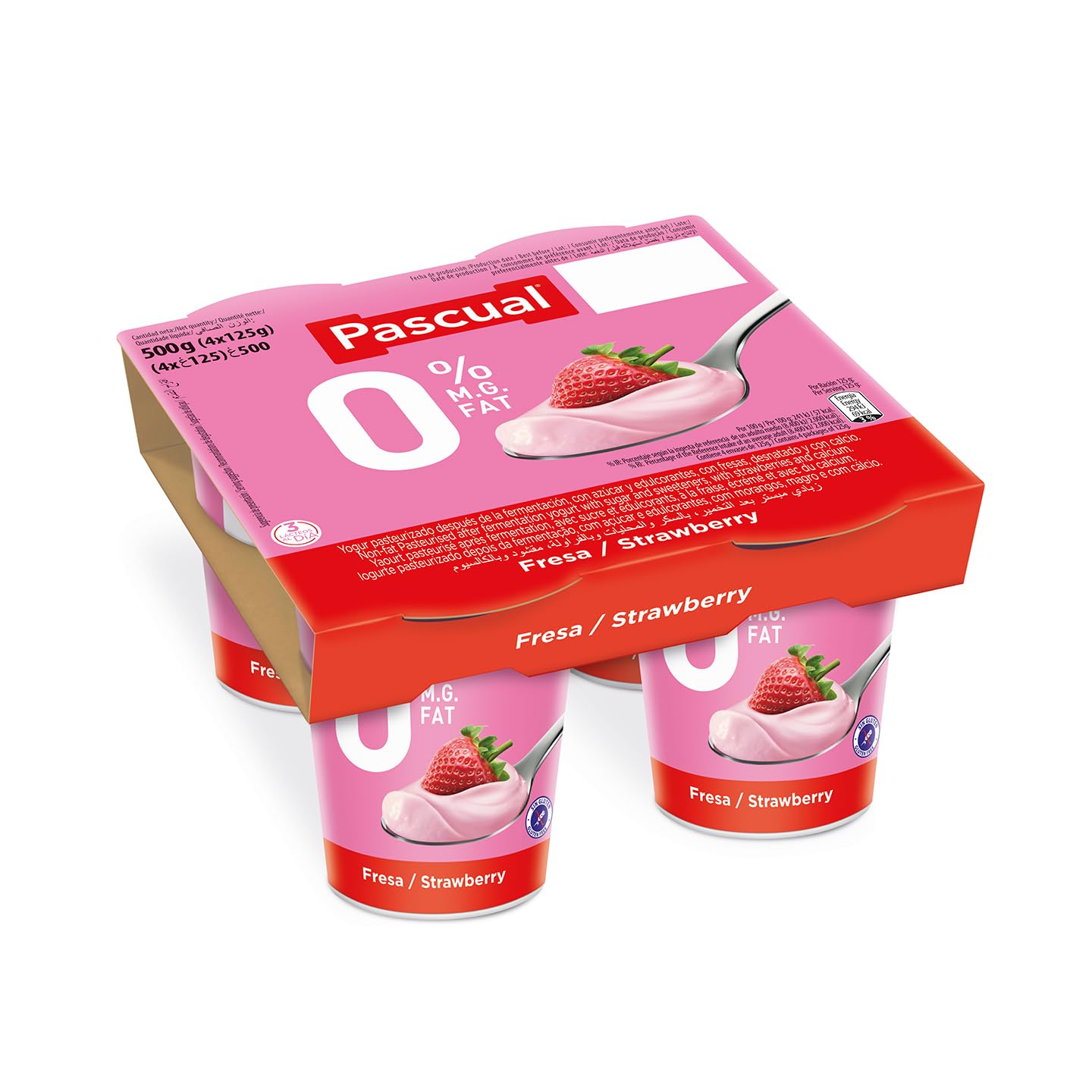 Pascual Yogur Desnatado Sabor Fresa Caja 6 Pack 4 x 120g Total 24 uds