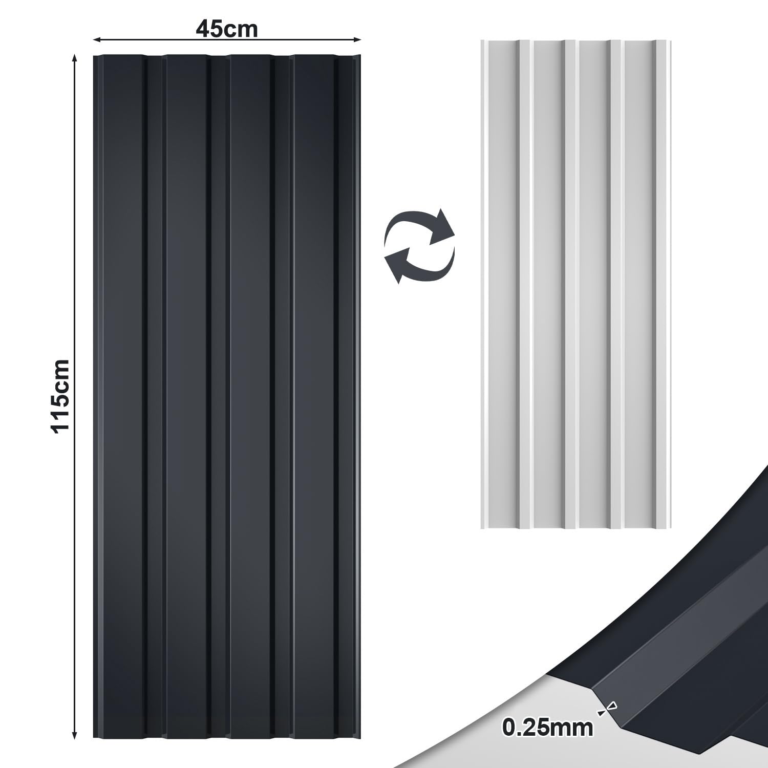 48x Trapezblech Profilblech 115 x 45 cm, 24,84 m², Dachblech Glattfläche Wellblechplatten für Dach 0,25 mm, Wetterfest, Geeignet für Garage, Schuppen, Handschuhe, Anthrazit