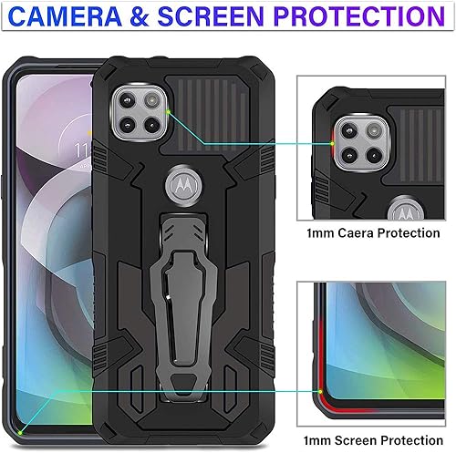 Miniatura 7 de Funda para Motorola One 5G Ace con protector de pantalla de vidrio templado paquete de 2 Funda híbrida de plástico duro de grado militar,