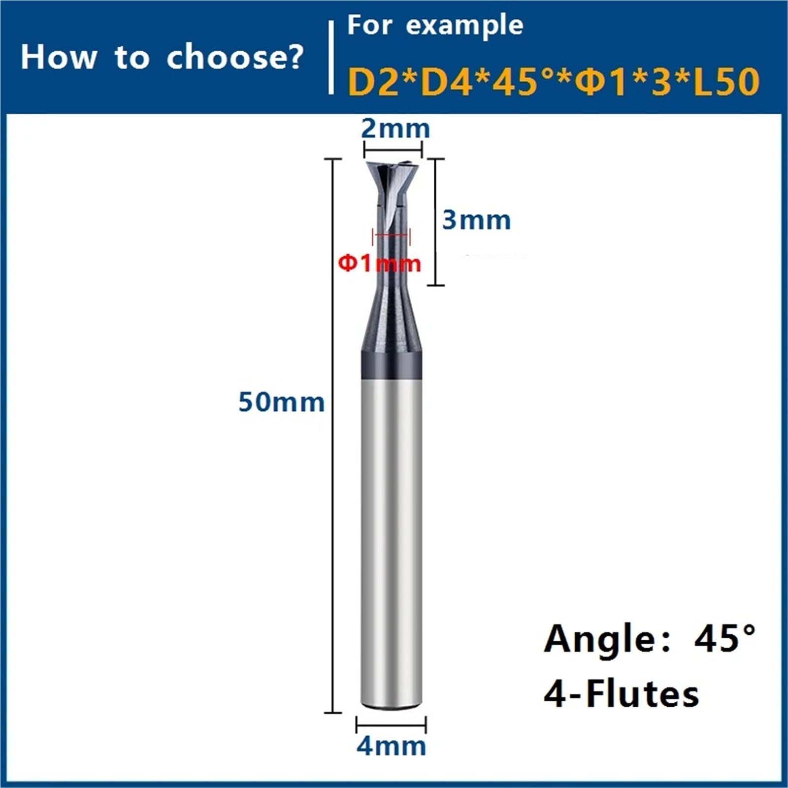 Fresa de cola de milano 5 unids/set fresa de cola de milano de carburo herramienta CNC 45 °/60 ° acero de tungsteno for Metal(D5*D6*45°*Φ2.5 * 10*L50 for AL)