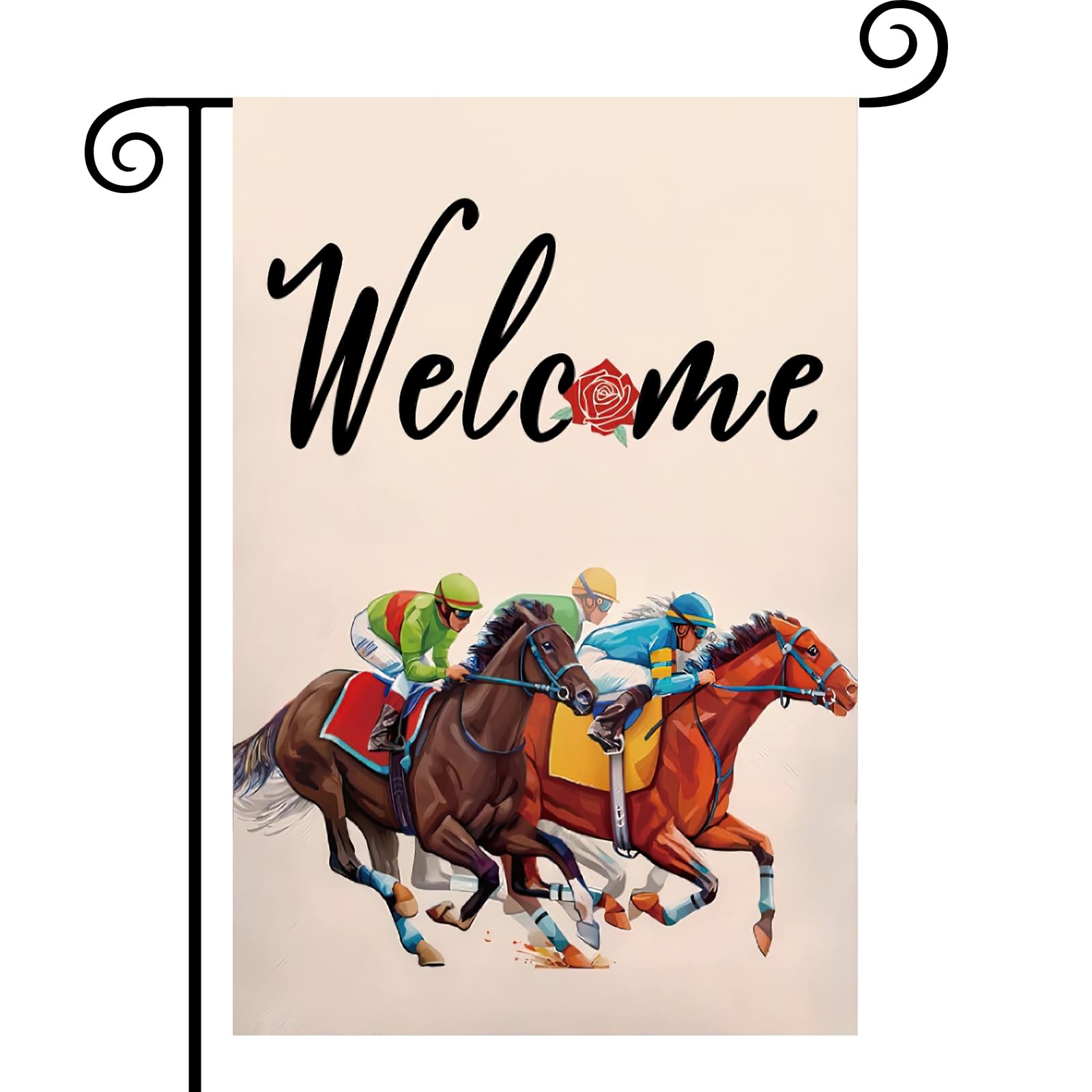 JULMELON Kentucky Horse Derby Garden Flag 12 x 18 inches Kentucky Horse Derby Decorations Double Sided Horse Racing Festival Supplies Linen Yard