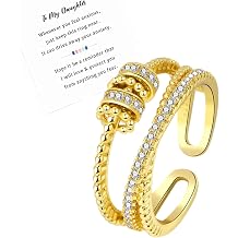 Askljeby Anxiety Ring for Daughter, 18K Gold Fidget Ring for Daughter from Mom to My Daughter Cubic Zirconia Adjustable Thumb Stress Anxiety Relief Ring for Women Teens Girls with Beads Spinner