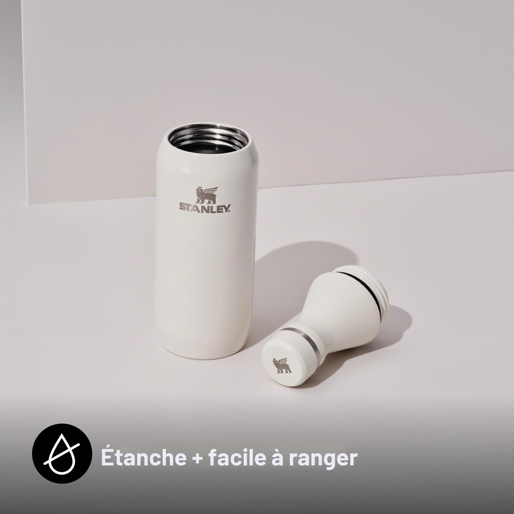 Stanley 1913 All Day Slim Gourde Isotherme 0.35L - Cream | Froid Pendant 3 Heures - Glacé Pendant 9 Heures - Acier Inoxydable Recyclé Sans BPA - Étanche - Bouteille D’Eau Compacte