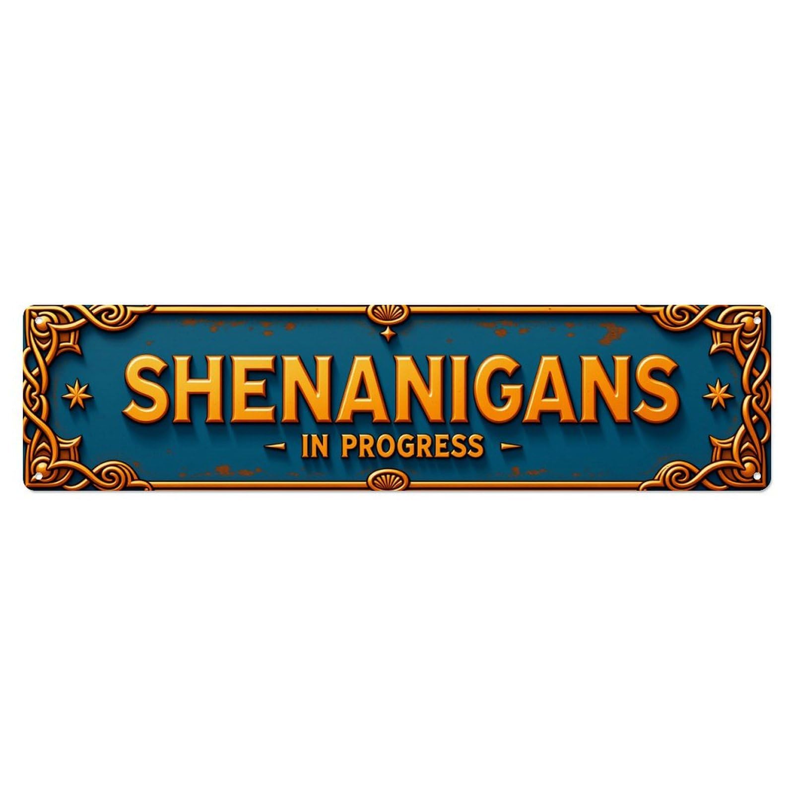 Shenanigans In Progress Sign Pattern_1 Tin Sign Vintage Metal Poster Retro Bar, Home, Man Cave, Kitchen, Laundry Room Wall Art Decor Gift 4x16 Inch