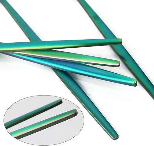 Miniatura 6 de JASHII - Juego de cubiertos iridiscentes arcoíris de acero inoxidable con acabado mate, incluye tenedores, cuchara, cuchillo, cubiertos para 4,