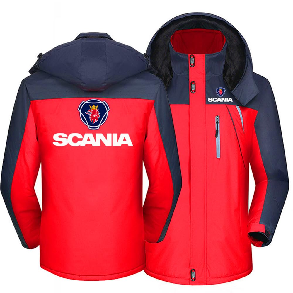 SIDHU Men's Winter Jackets For SCANIA, Men's Ski Jacket Cotton Padded Snow Jacket Waterproof Mountain Windbreaker With Detachable Hood Windproof Hiking Walking Outdoor Coat,Red-3XL