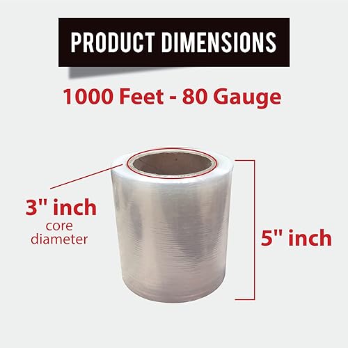 Miniatura 3 de PofA Mini rollo de película elástica, transparente, 5 pulgadas x 1000 pies x 80 (20 micrones), 4 rollos con dispensador de mango de plástico,