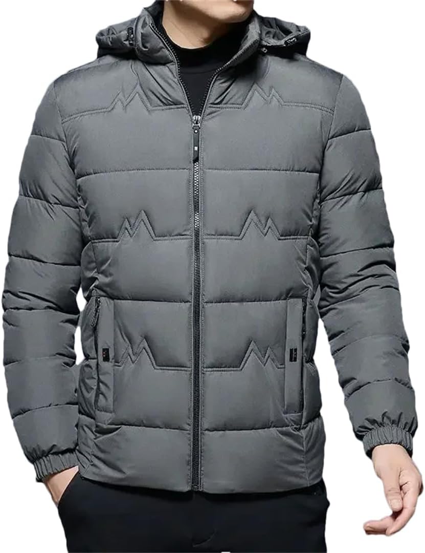 Wjnvfioo Casual Down Jackets for Men Hooded Solid Padded Coat Winter Warm Outerwear