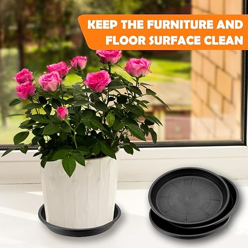 Miniatura 3 de BamLue Paquete de 12 platillos gruesos mejorados para plantas, 6, 8, 10 pulgadas, platos redondos de plástico para plantas de jardín de interior y