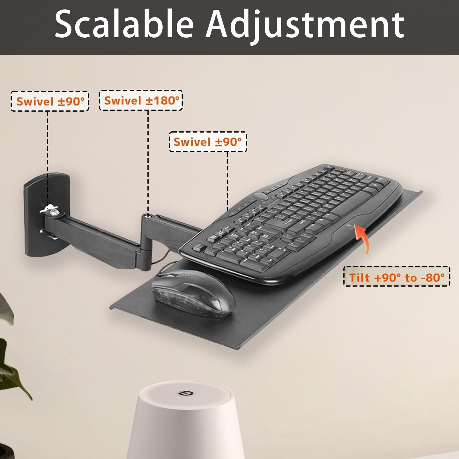 Support Clavier, Support Mural pour Plateau Pivotant et Pliable Transformation multidirectionnelle et Extensible pour Plateau de Clavier pour PC Bureau Domicile
