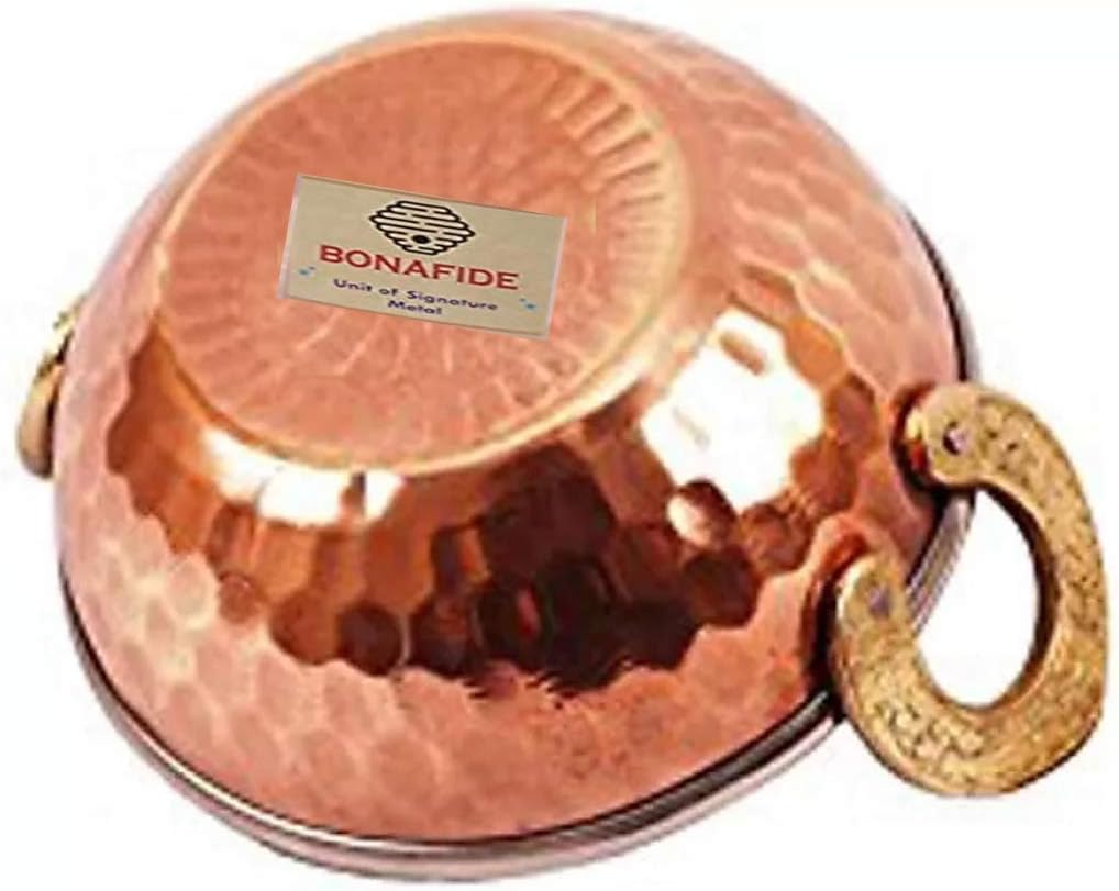 bona fide copper Serving Bowl,Stainless Steel Hammered Karahi and bowl Indian Dishes Serve Ware and tableware(7 inch diameter,(500 ml each) with serving spoon,copper bowl small set only for serving