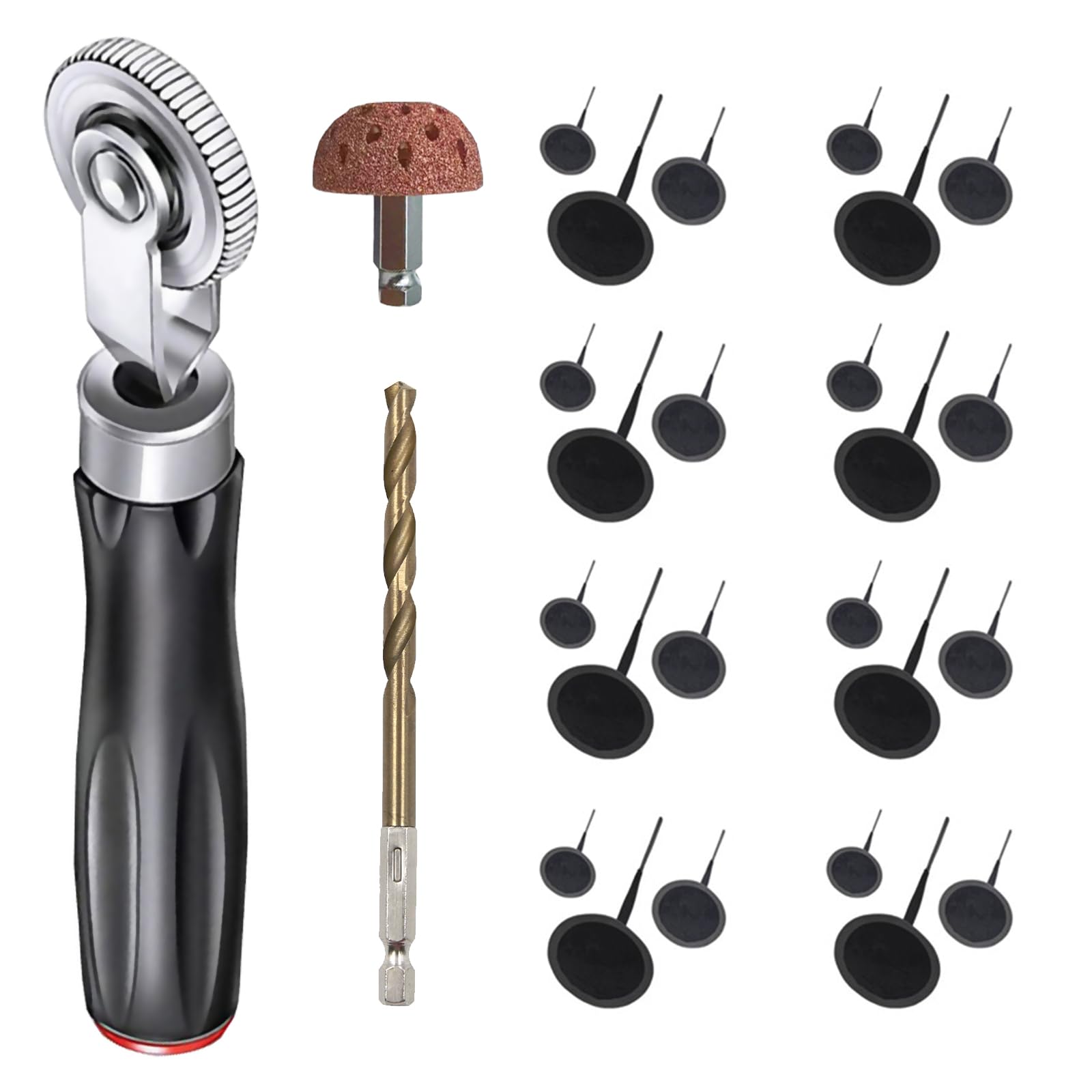 Kit De Réparation De Pneus, 27PCS Outil De Réparation De Pneus Kit De Rustines Pour Pneus Bouchon En Caoutchouc En Forme De Champignon Pour Réparation De Pneus De Voiture Camion Moto Vélo