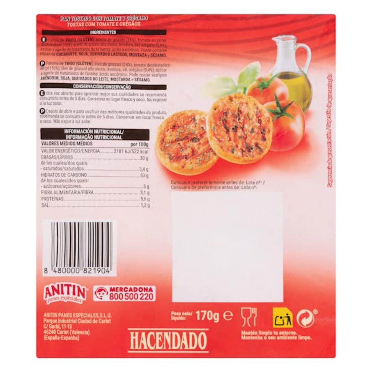 Toastbrot mit Tomate, 12er-Pack