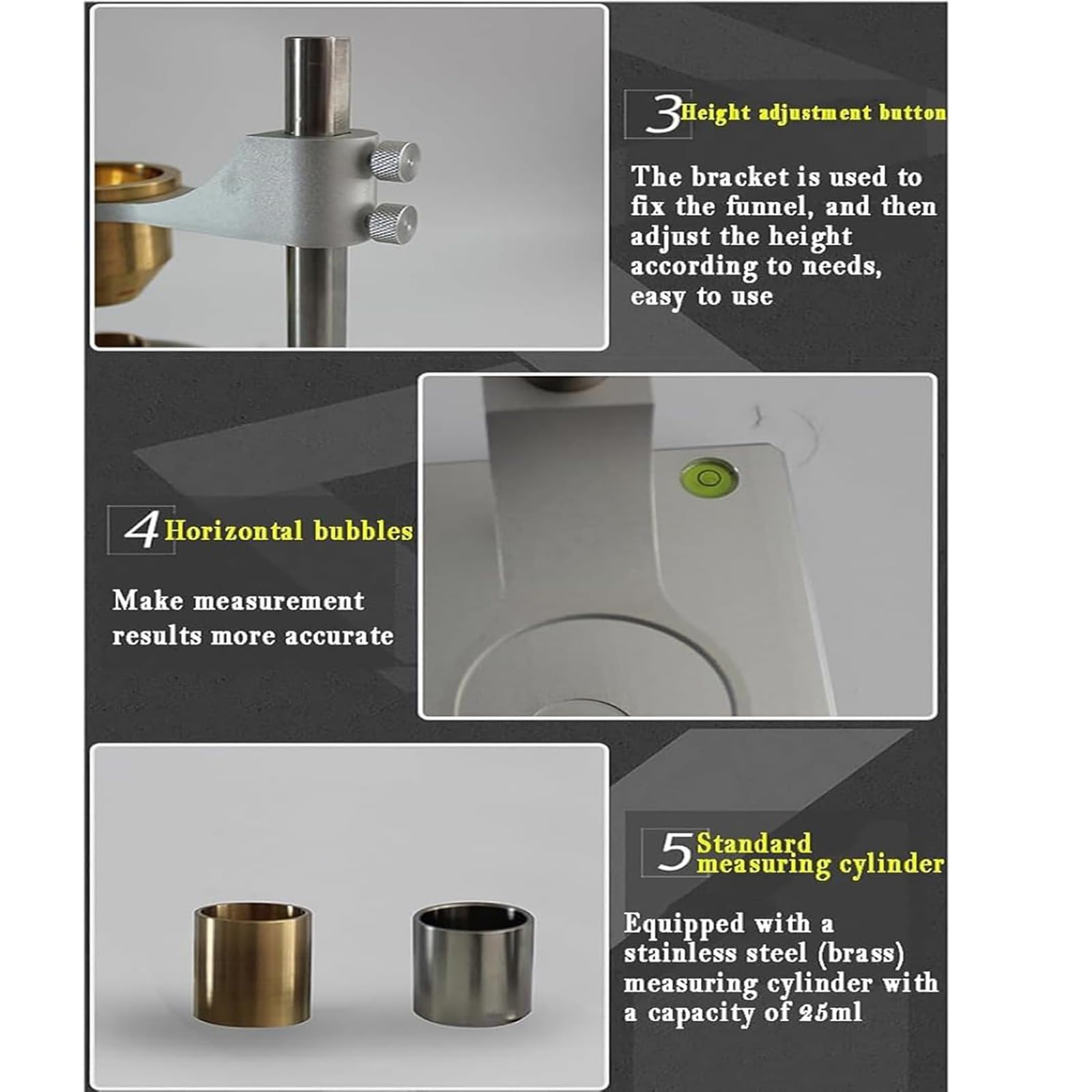 This Flow Meter, Powder Bulk Density Tester with Stainless Steel Funnel, Adjustable Height for Accurate Flow and Density Measurement