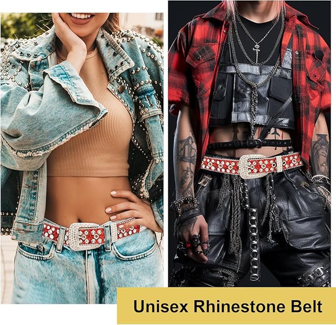 Women Rhinestone Belt for Jeans, Western Cowgirl Bling Studded Belt Crocodile Grain Luxury Strap Leather Sparkle Sequin Leather Diamond Punk for Jeans Pants Dresses2