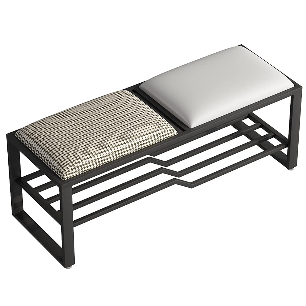 GDMDPTE White Shoe Bench with Cushion 2 Tier Storage for Hallway Entryway 100 cm (39.4 inches) Stylish Shoe Rack for Home nization and Comfort