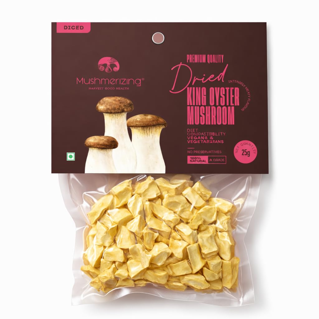 Mushmerizing Dried King Oyster Mushrooms Diced | 100% Natural Pleurotus eryngii | Vegan | No Preservatives (50 Gram)-image-45