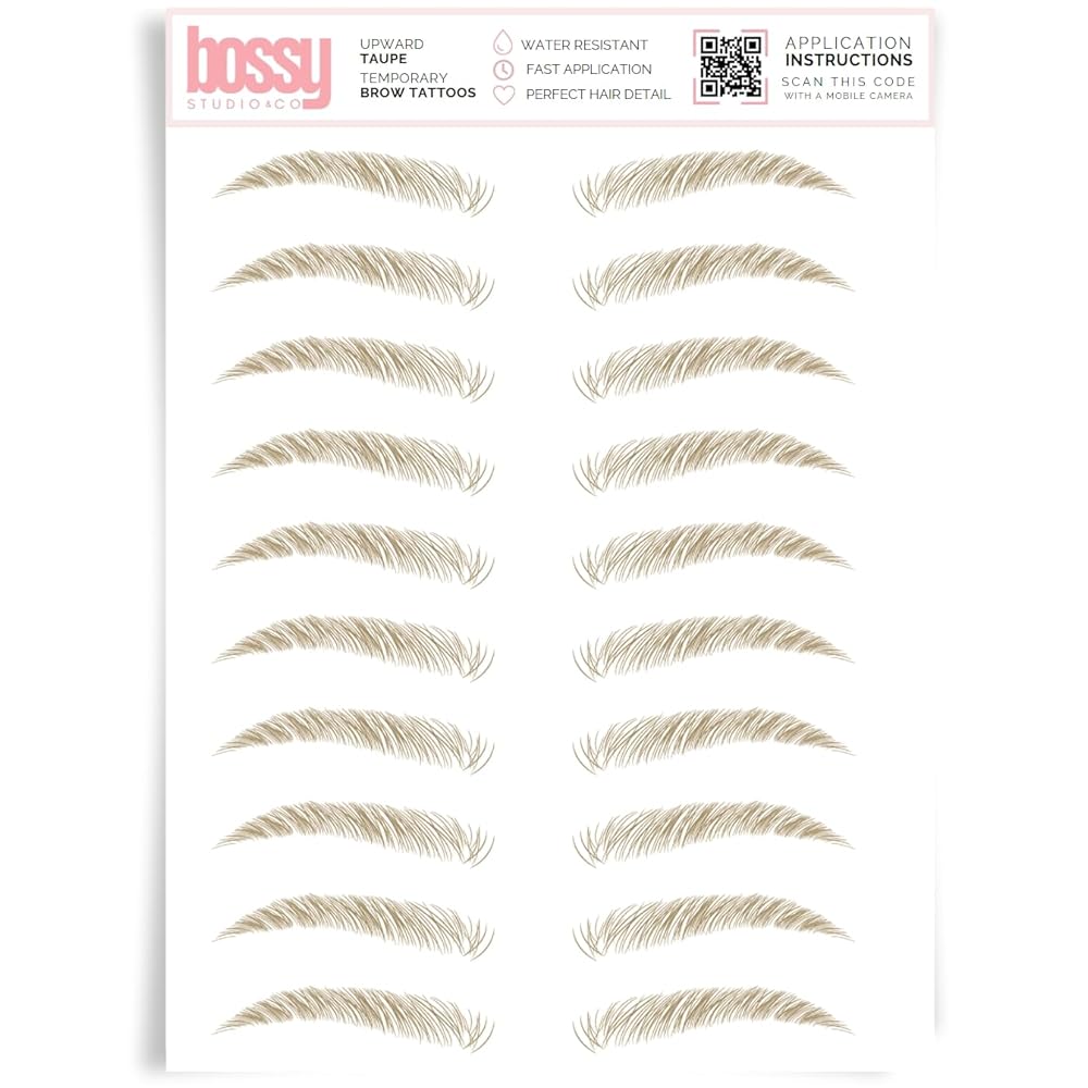 Brows by Bossy Studio & Co Temporary Eyebrow Tattoos Waterproof Eyebrow Stickers, False Tattoos Hair Like Peel Off Instant Transfer Brow upward taupe