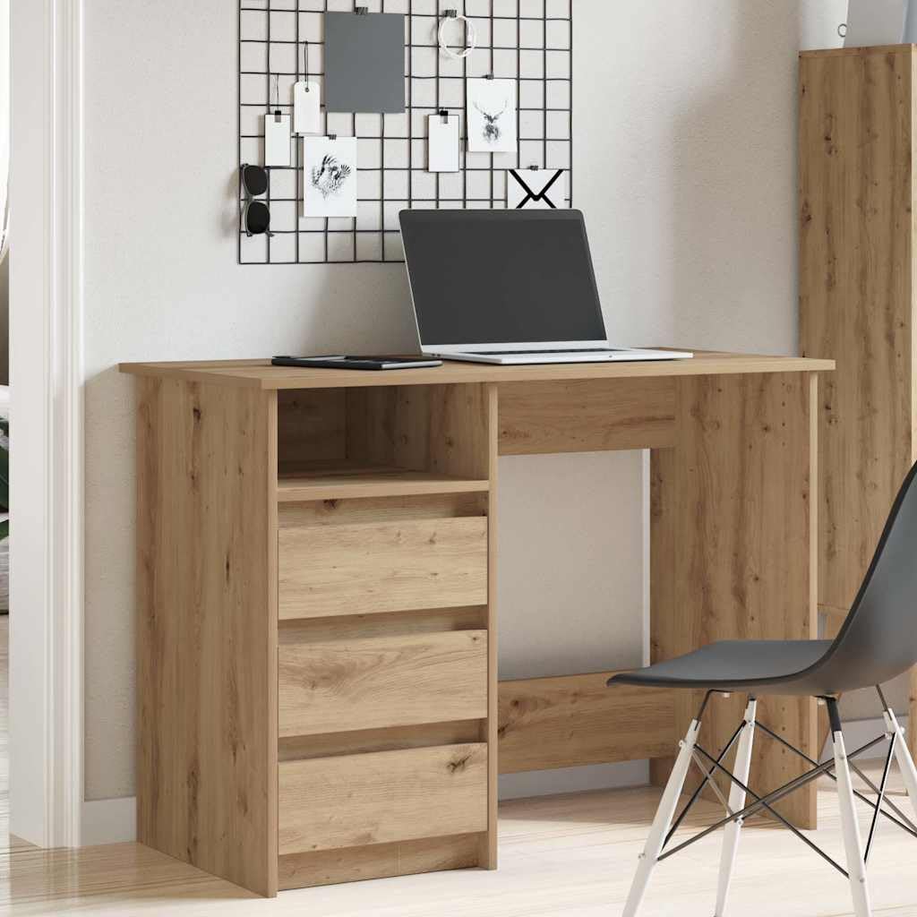 Escritorio de madera de roble Artisan, 102 x 50 x 75 cm, mesa de ordenador y mesa de oficina con amplia superficie de trabajo para oficina en casa, estudio, oficina y sala de estudio