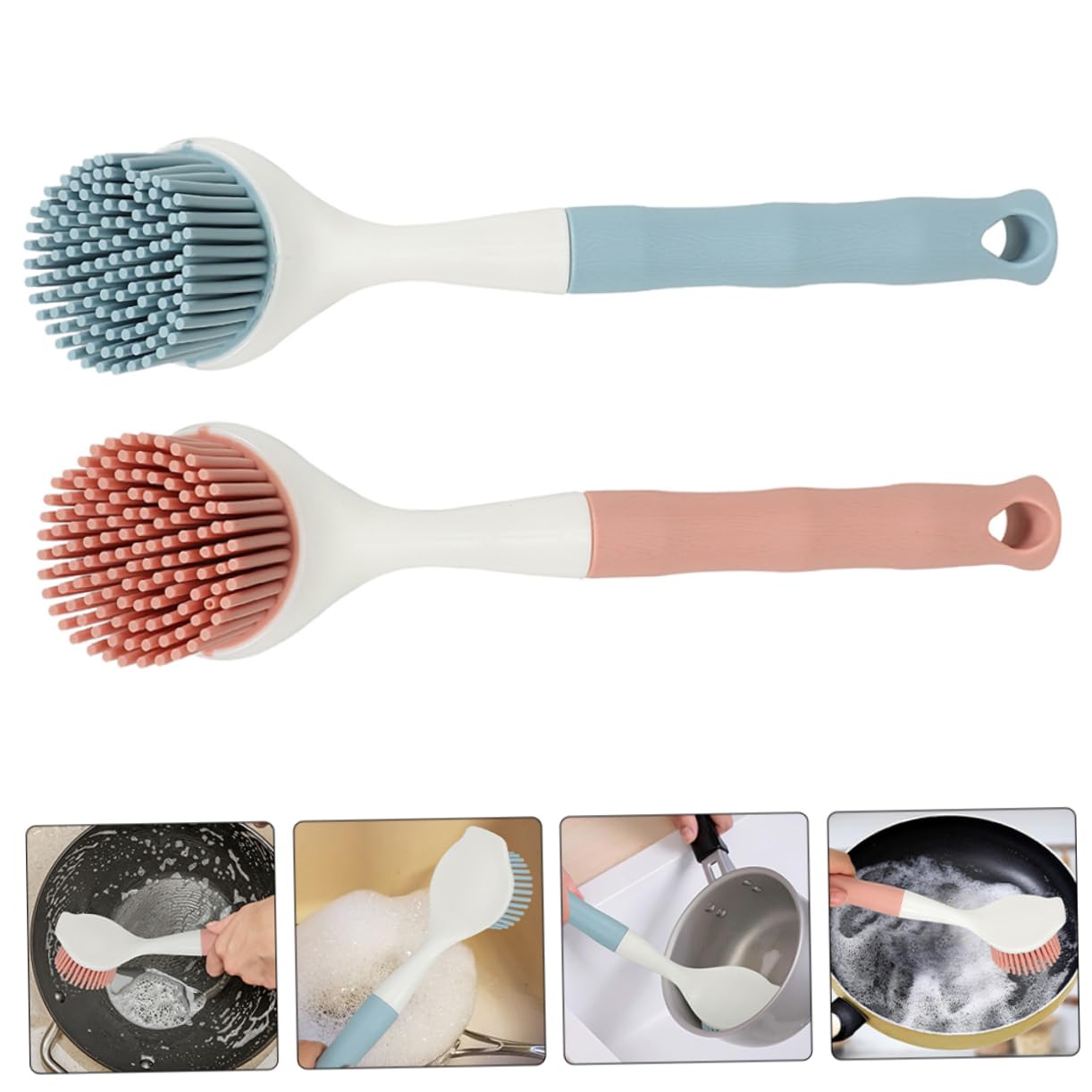 minkissy 6 Piezas Cepillo para ollas de Silicona Cepillo para Limpiar sartenes para Tabla de arrancador de fregadora de Mango Largo para Fregar Platos