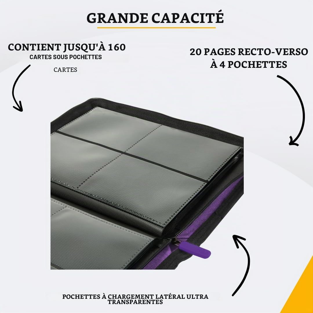 Card Guardian Classeur à 4 poches de qualité supérieure - Fermeture éclair - Espace pour 160 cartes - Compatible avec Magic, Yu-Gi-Oh, cartes de sport (violet)