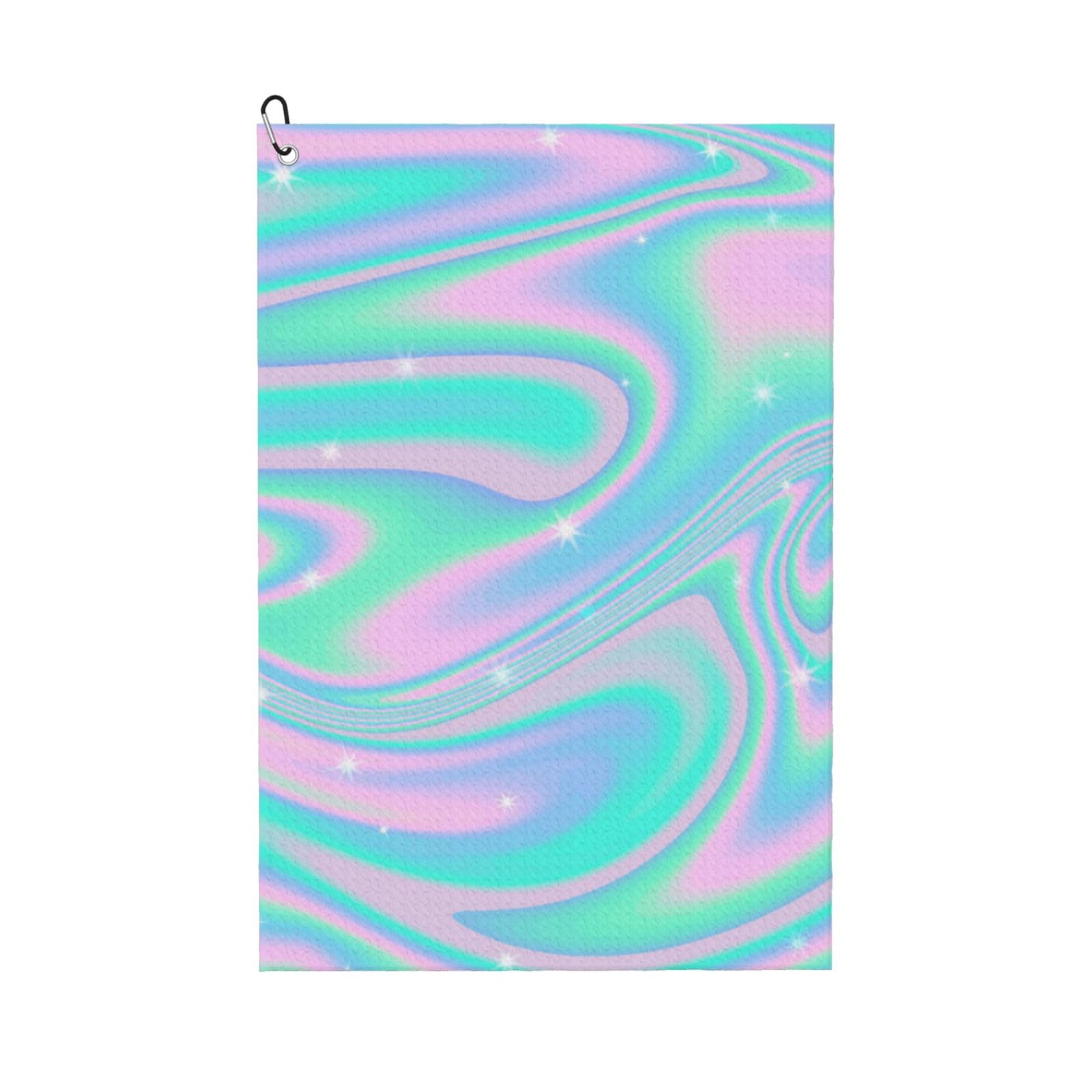 Hnnkloy Holographic Abstract Background In Pastel Neon, 16x24 in Portable Waffle Golf Towels with Carabiner Clip for Golf Bag