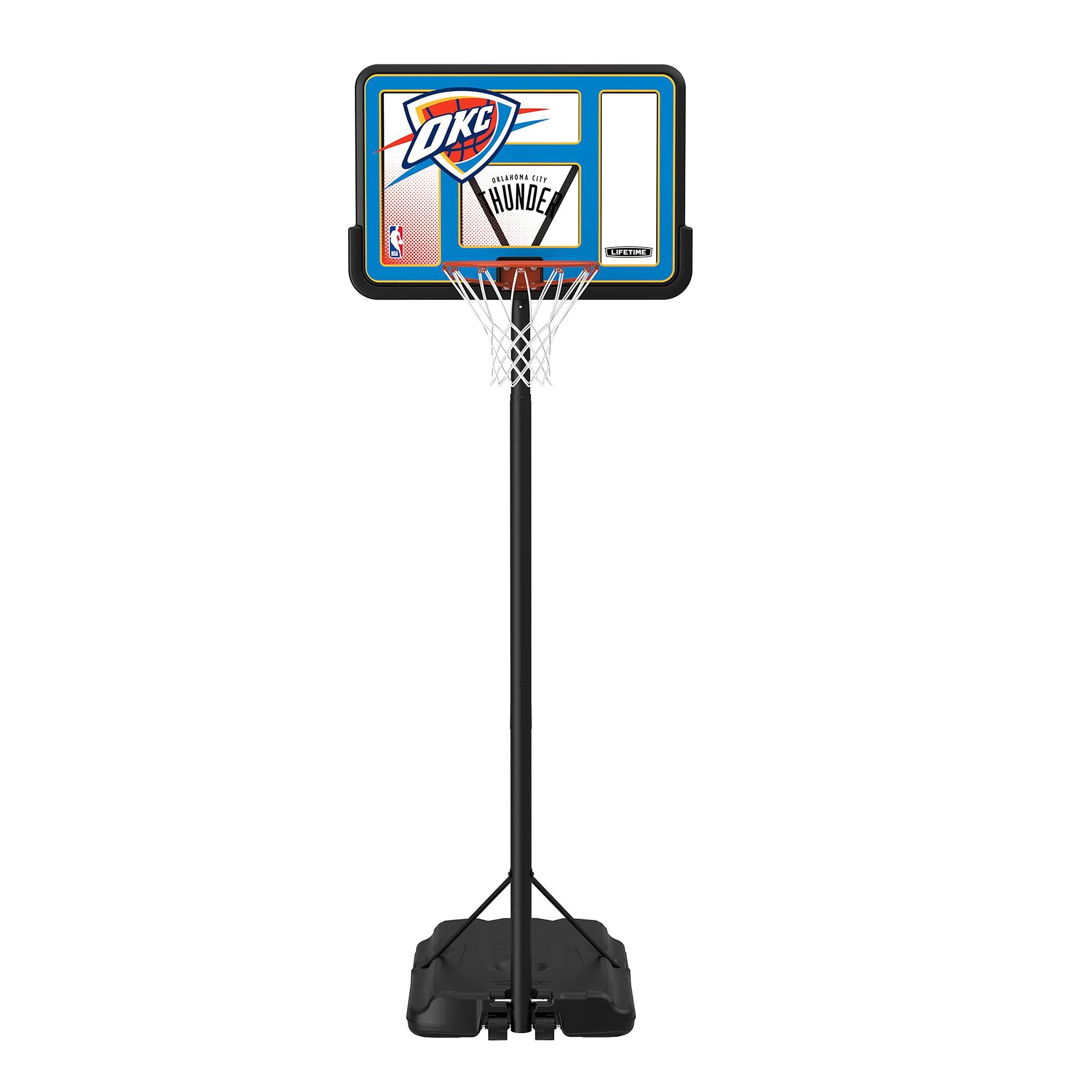 Lifetime NBA Oklahoma City Thunder Portable Basketball Hoop, Adjustable Height 7.5-10 Ft, 44 Inch Shatterproof Fusion Backboard, Base with Wheels