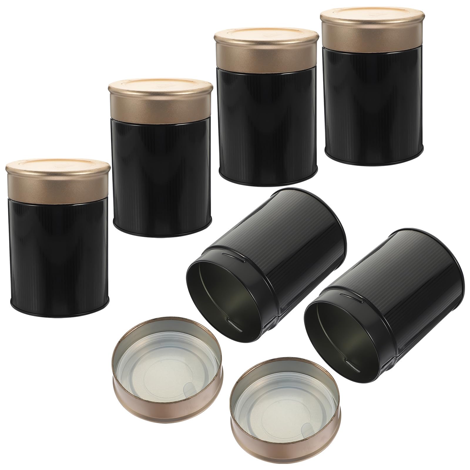 PACKOVE Botes Negros de Metal para Té Suelto Tapa Roscada, Lata de Almacenamiento Sellada, Tamaño Pequeño Portátil para Hojas de Té, Set de 6 Unidades, Organizador Práctico para Cocina