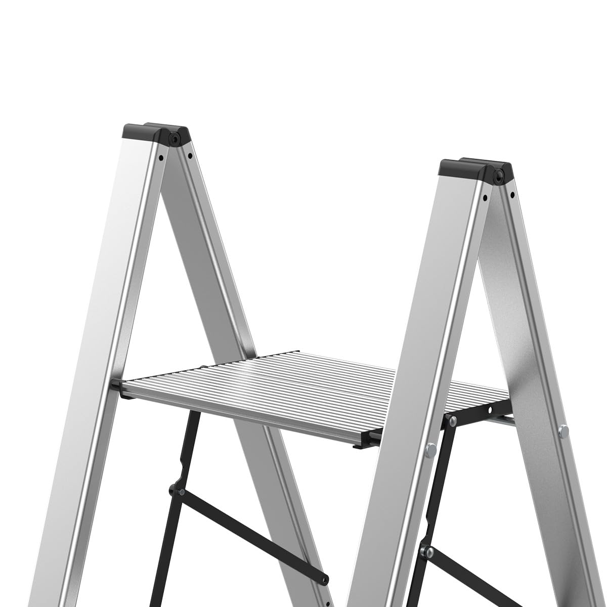Mephisto Échelle en aluminium avec 3 marches sans poignée, capacité de charge de 150 kg | Escabeau pliable avec marches antidérapantes