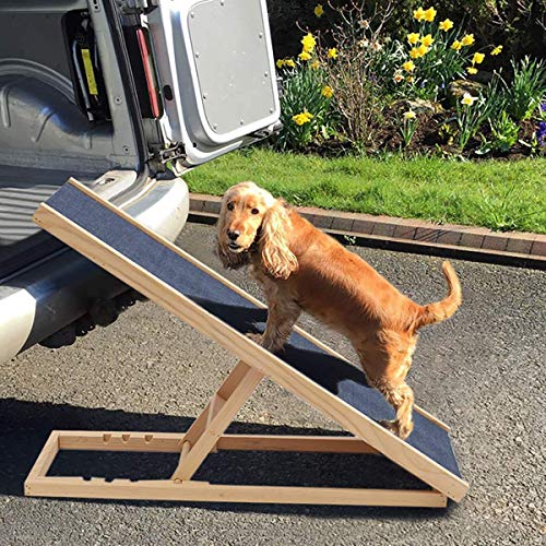 SASRL Adjustable Pet Ramp for All Dogs and Cats - for Couch or Bed with Paw Traction Mat, 40 in Long and Adjustable from 9” to 24” - Non Slip Carpet Surface Height Adjustable Ramp Up to 200 Lbs