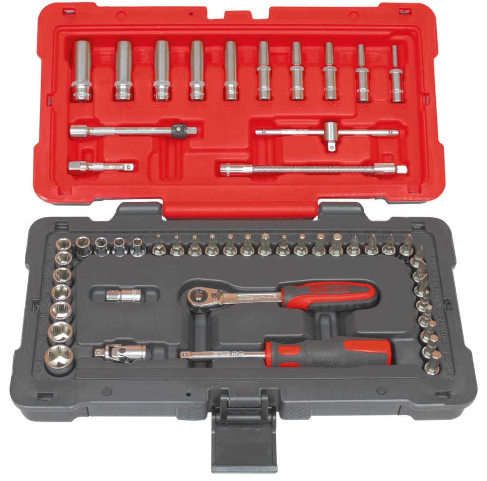 KS Tools 922.0652 Coffret de douilles et accessoires en pouces 1/4" | Coffret de douilles et accessoires ULTIMATE en pouces 1/4'', 52 pièces, outillage professionnel, chrome vanadium