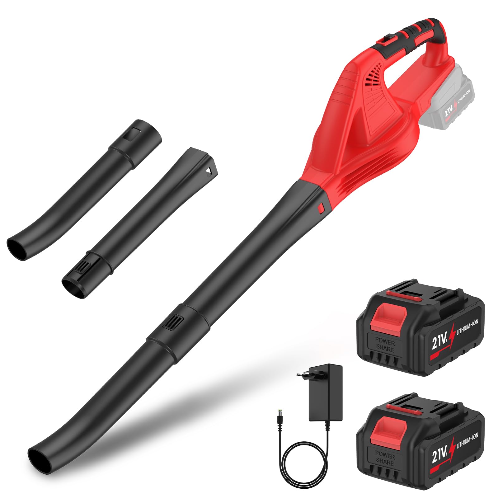Soplador de batería de 210 km/h, soplador de hojas con 2 × 4,0 Ah, 800 W, 2 modos de velocidad, soplador de hojas de batería, para jardín, eliminación de polvo y soplado de nieve
