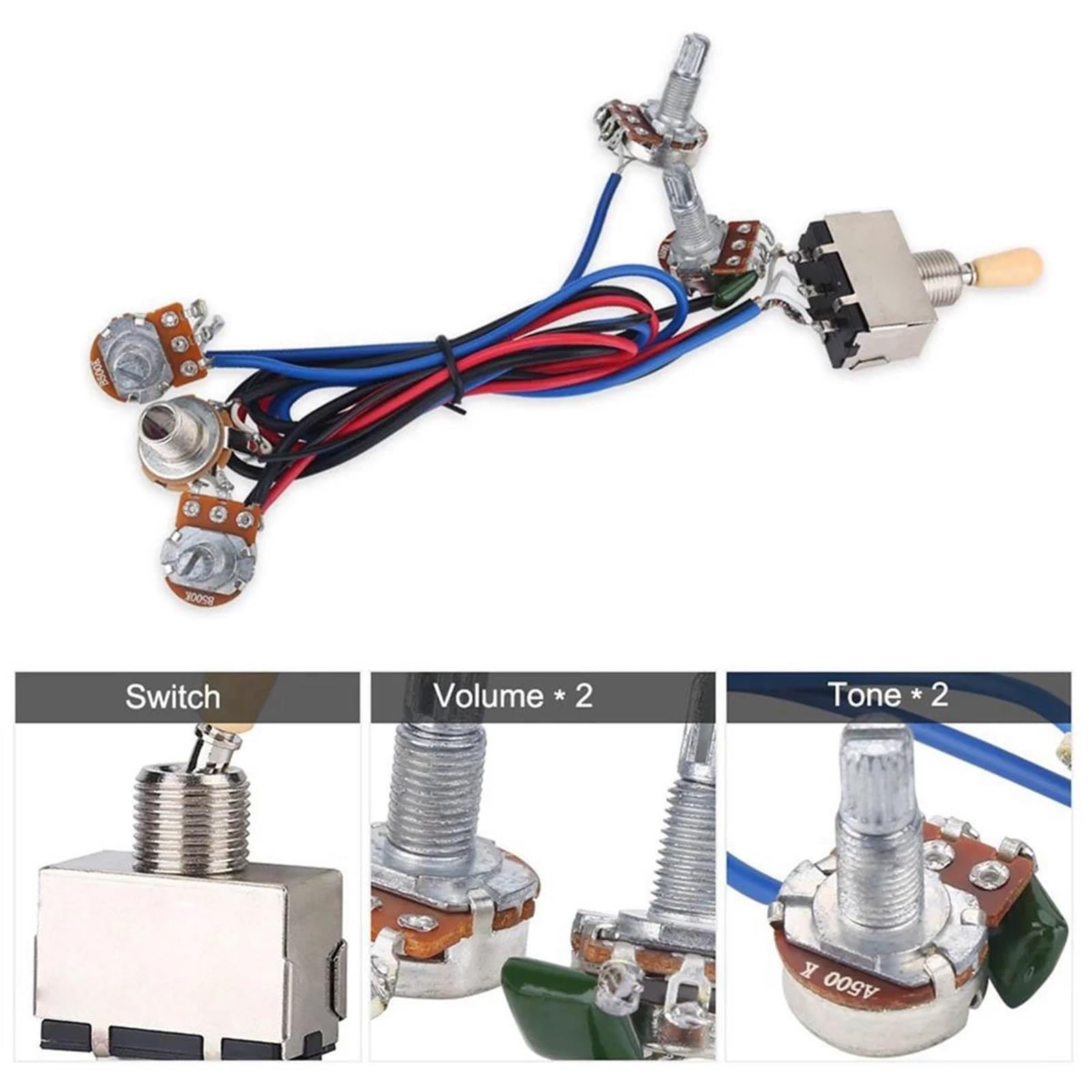 Profesional Arnés De Guitarra Kit De Cableado Para Pastillas De Guitarra Eléctrica LP Potenciómetros 2T2V 500K