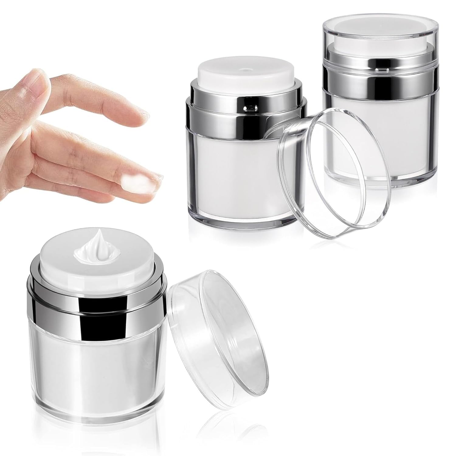 SHREE MAHA 50ml Empty Airless Vaccum Pump Jars, Refillable Cosmetic Airless Pump Bottles, Cream Jar Dispenser, Leak Proof Acrylic Moisturizer Container For Gel & Lotion Makeup,[ Pack of 2 pcs ]-image-2