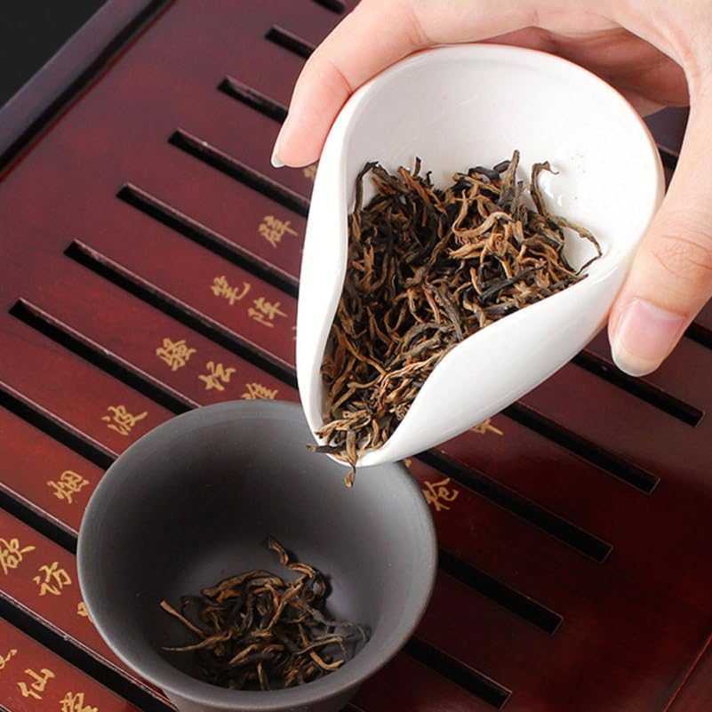 MAGICLULU Ceramic Tea Vessel Set Chinese Tea Scoop and Leaf Holder for Loose Leaf Porcelain Scoop Tray for Gongfu Set Coffee Bean Display Home Office Teaware image 4