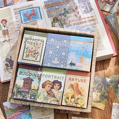 Image of 12 Sets 600 Sheets Washi Stickers for Journaling, Map Nature Celestial Portrait Boho Stickers Vintage Aesthetic Scrapbook Sticker Set for Bullet Journal Art Diary Card Craft Gifts Planner Notebook