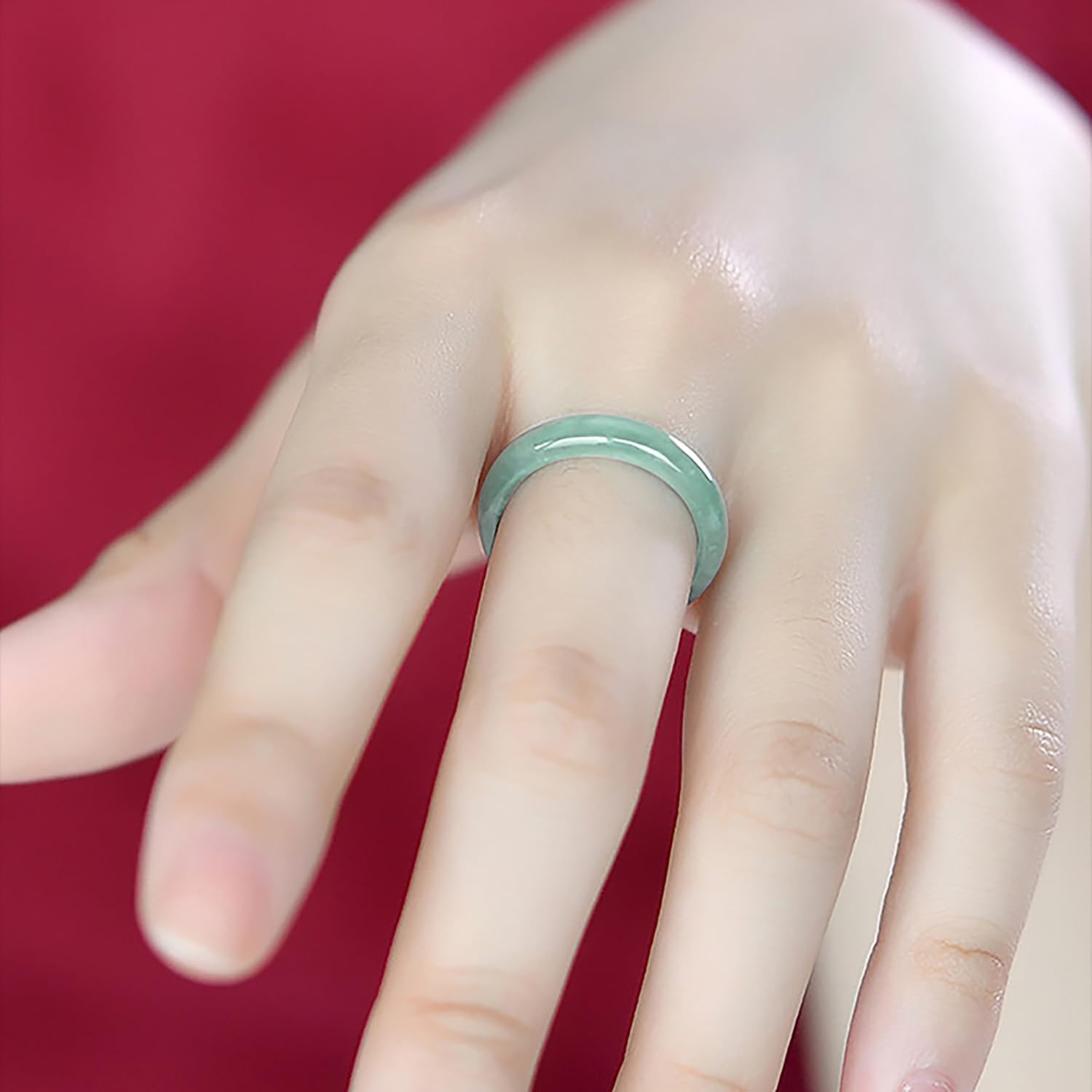 Natural Jade Real Jadeite Lvory or Blue or Deep Green Jadeite Ring with Floating Patterns Good Luck Fengshui Jewelry Jade Gemstone Gift for Women Men Unisex with Gift Box