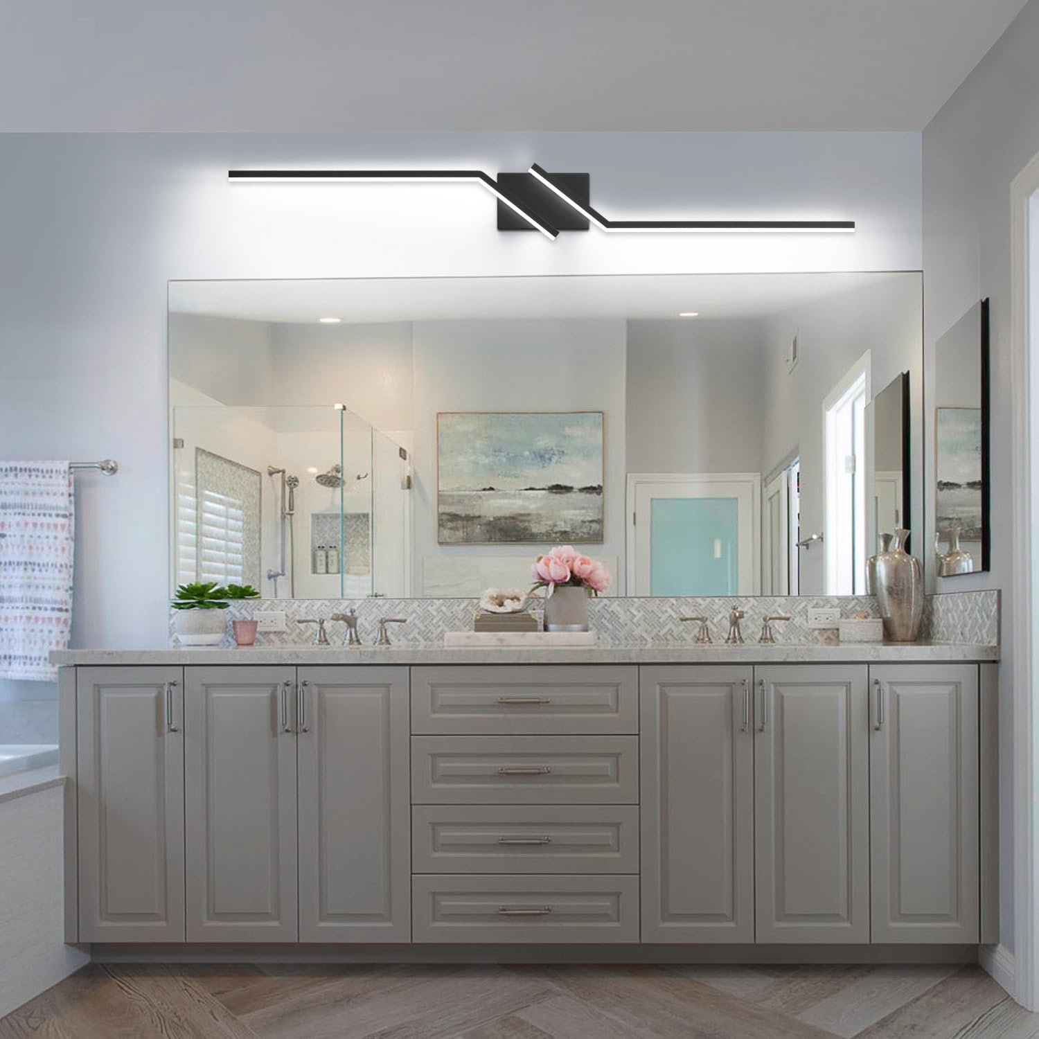ZUZITO Nickel Vanity Lights for Bathroom 24 Inch Vanity Light Modern Dimmable Bathroom LED Light Fixtures Over Mirror 6000K Cool White