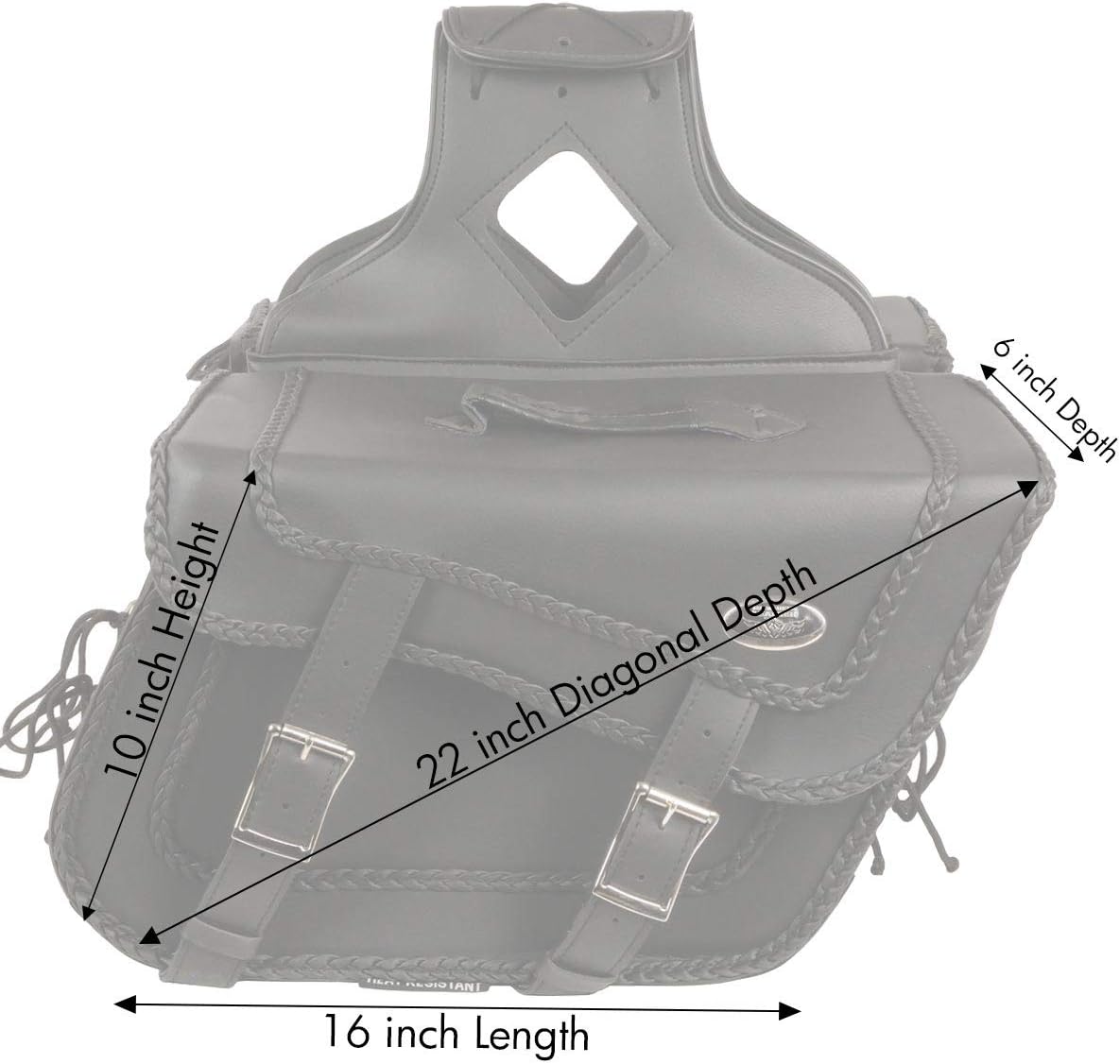 Milwaukee Leather SH665ZB Black Large Braided Zip Off PVC Throw Over Motorcycle Saddlebags - One Size