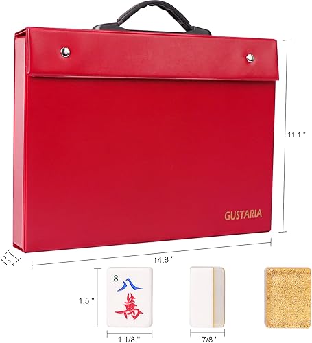 Miniatura 4 de GUSTARIA Juego de mahjong chino, juego de mahjongg, 148 azulejos acrílicos grandes numerados (1.5 pulgadas), juego de azulejos Mahjongg con estuche